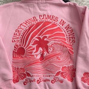 Pink Palm Puff Everything Comes In Waves Hoodie XS